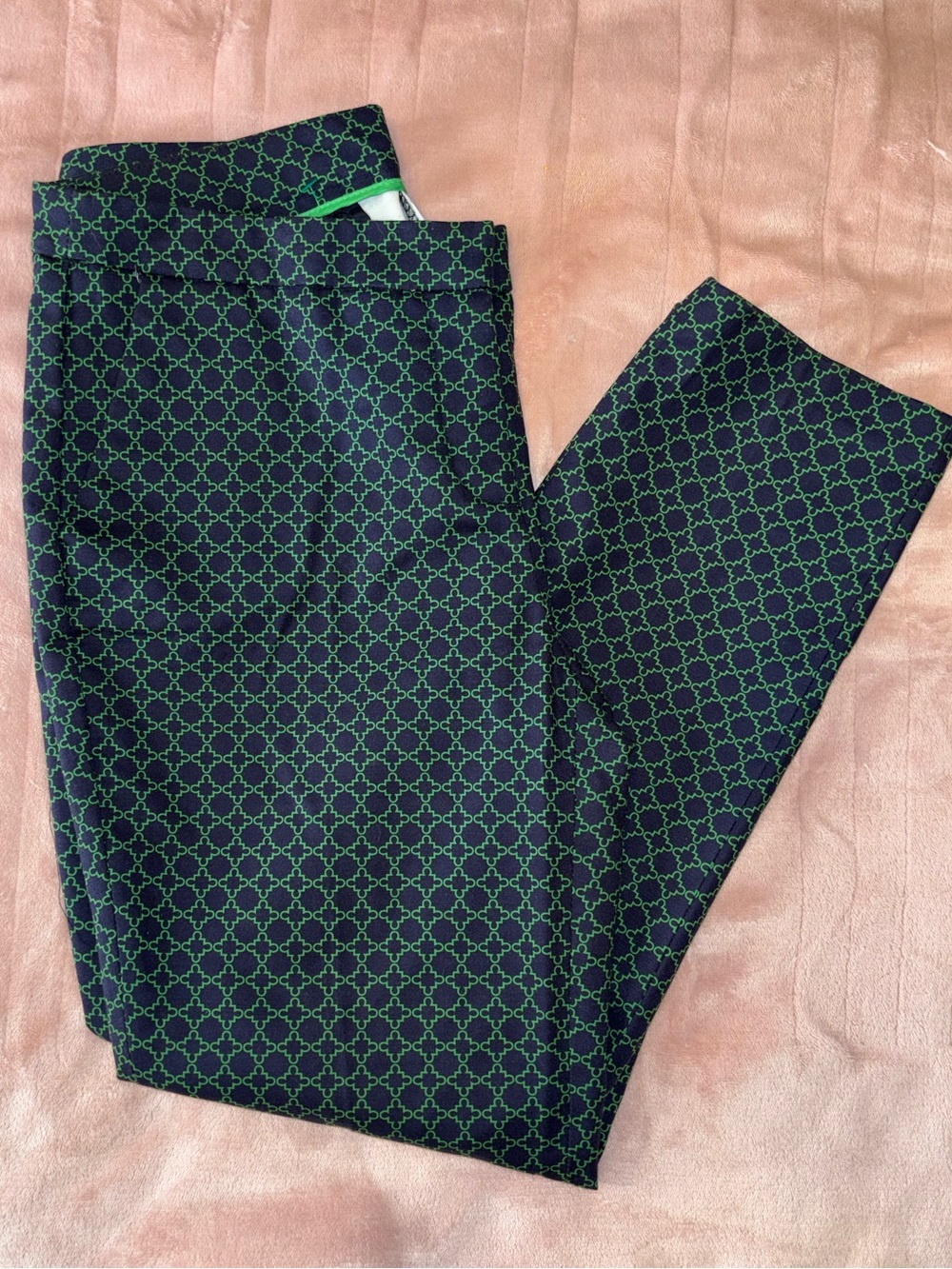 KENAR Pants Navy Green Lattice Print Size 6